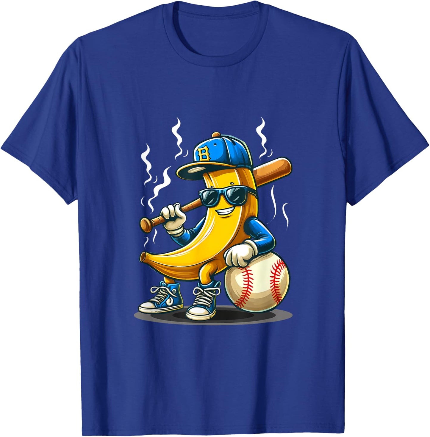 Banana Wearing Sunglasses Hat Playing Baseball Player Fruit T-Shirt - T-Shirt | Royal