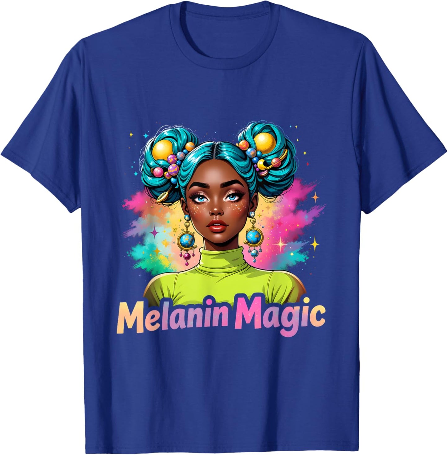 Retro Melanin Magic Colorful Empowerment Black Woman Design T-Shirt - T-Shirt | Royal