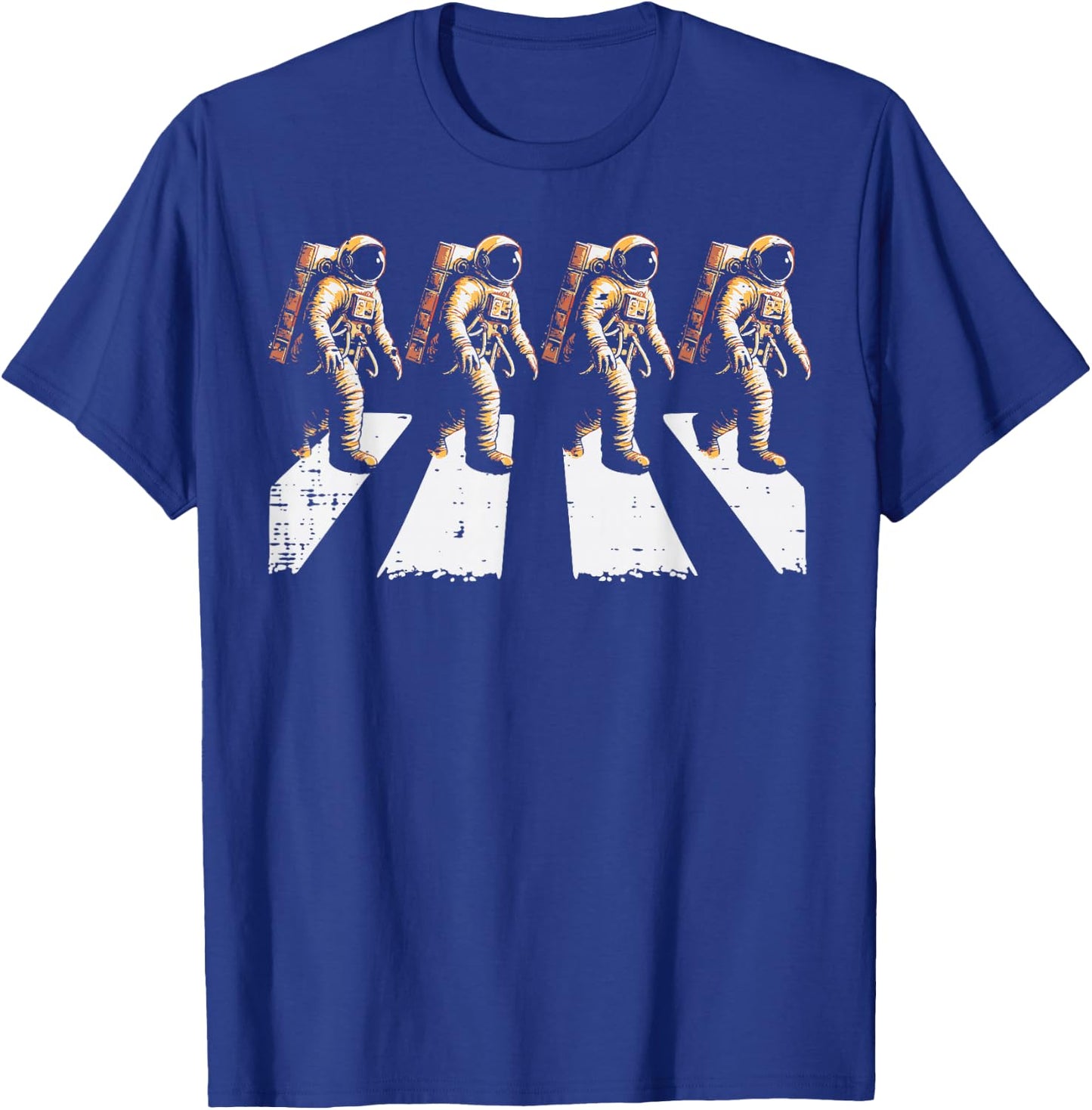 Astronaut Crossing Road Funny Space Crosswalk Men Women Kids T-Shirt - T-Shirt | Royal