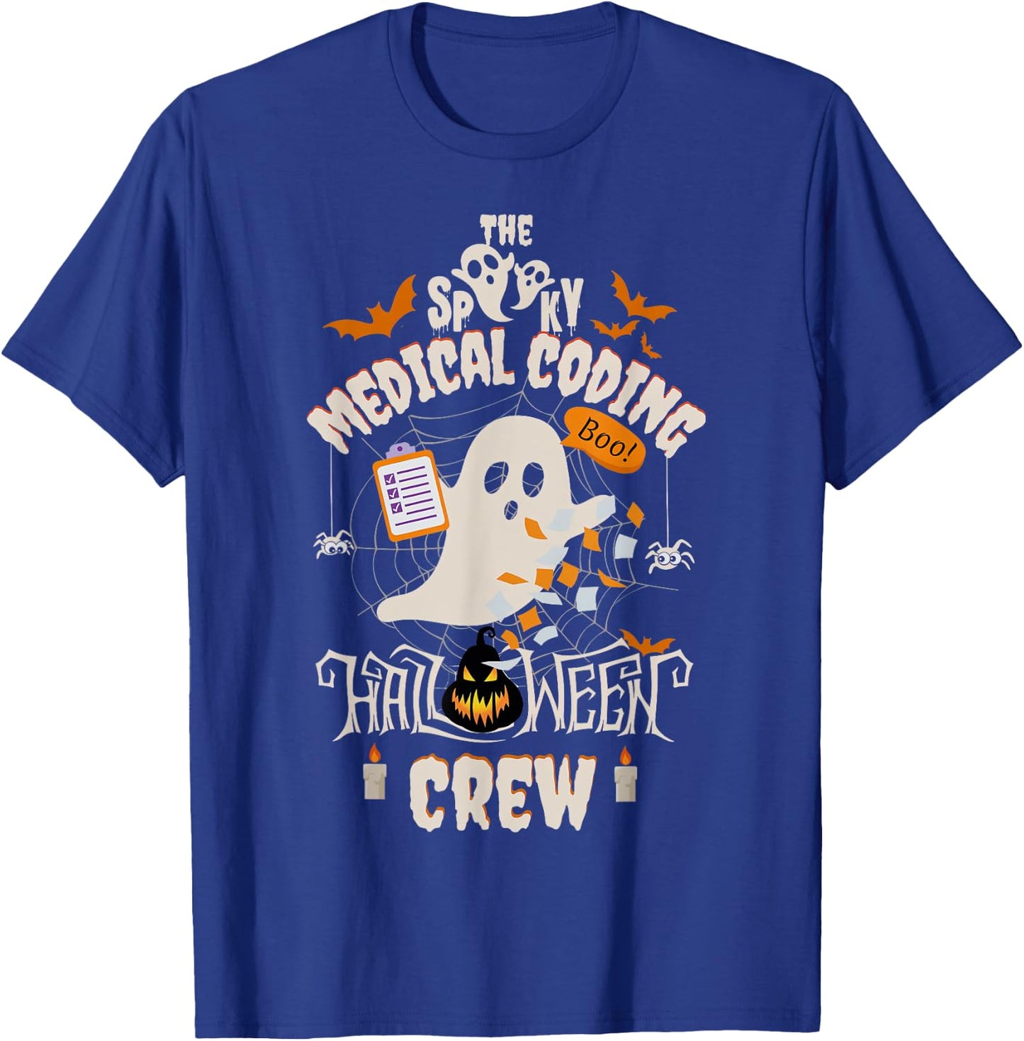 Ghost Spooky Medical Coding Crew Halloween Student Coder T-Shirt - T-Shirt | Royal