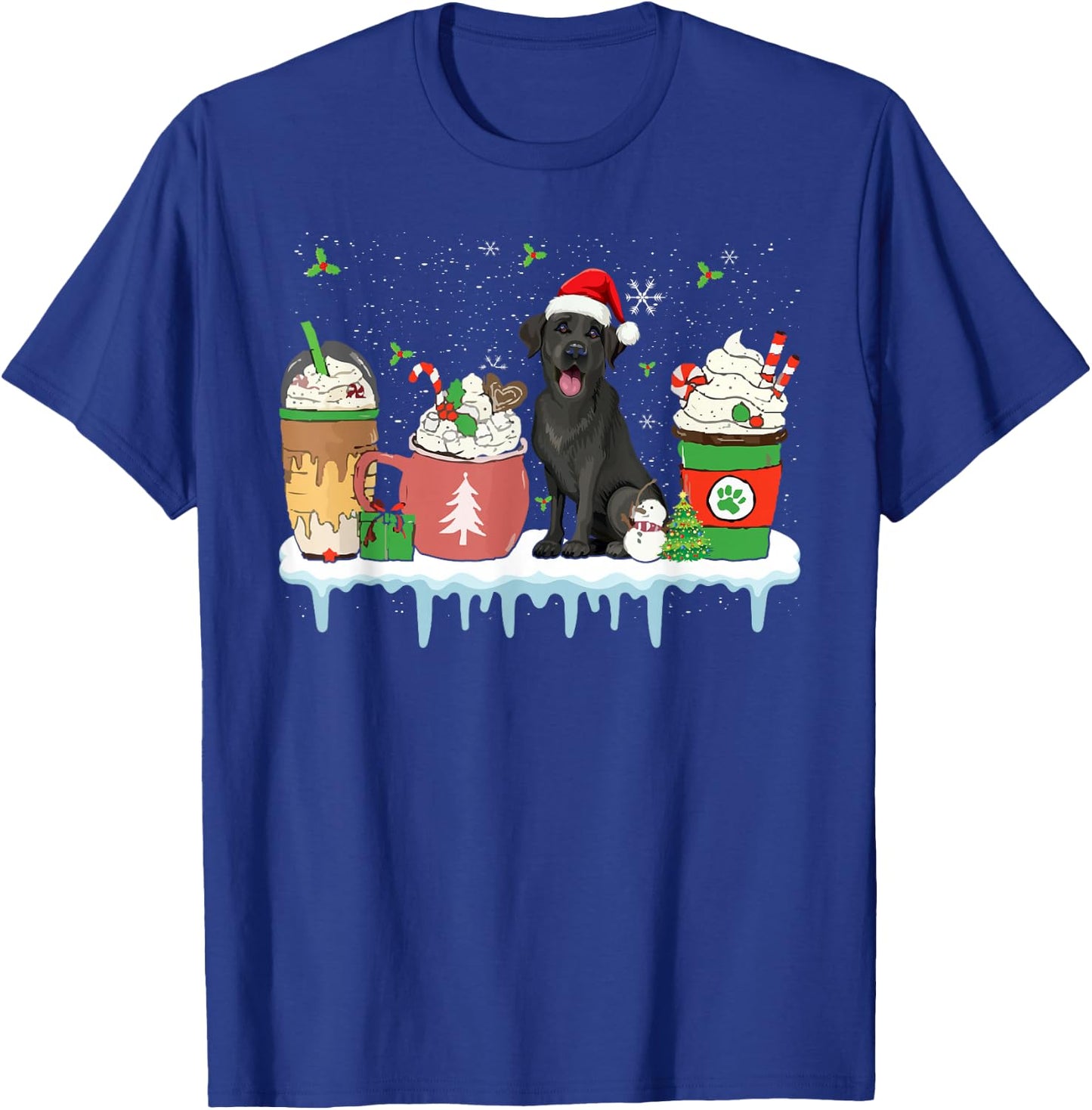 Black Lab Coffee Latte Winter Christmas Dog Mom Holiday T-Shirt - T-Shirt | Royal