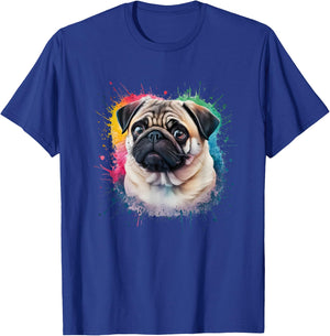 Men Woman Colorful Watercolor Pug T-Shirt - T-Shirt | Royal