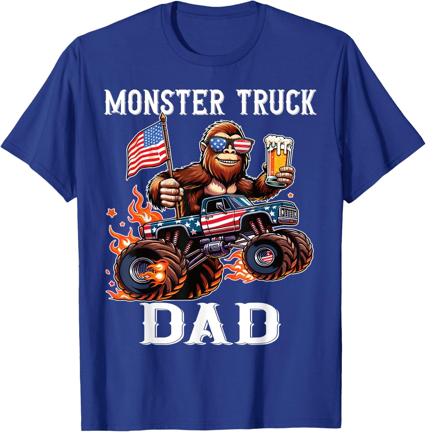 Monster Truck Dad Racing Bigfoot Beer USA Flag Patriotic T-Shirt - T-Shirt | Royal