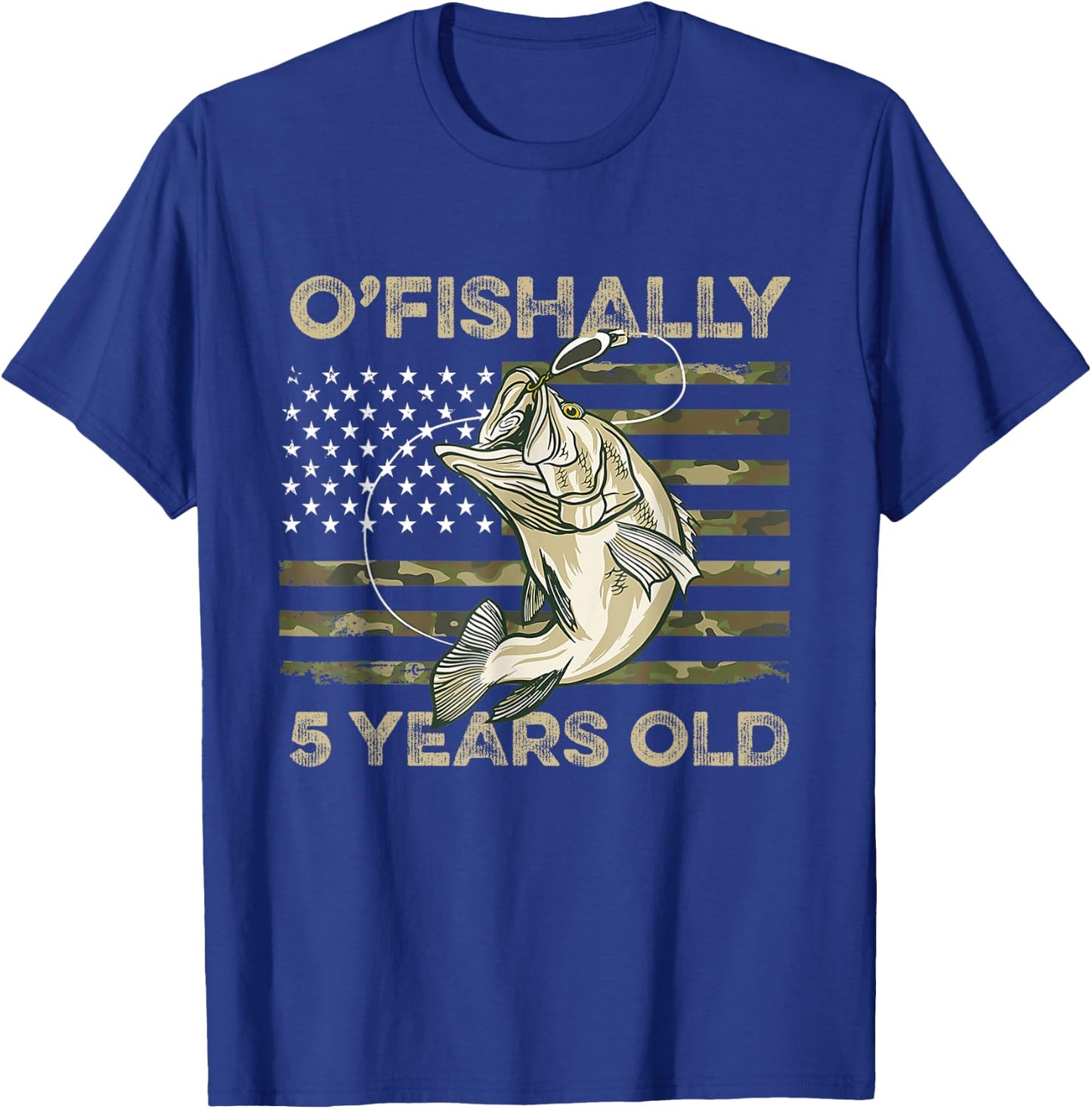 Ofishally 5 Year Old Shirt 5th Birthday US Flag Fishing T-Shirt - T-Shirt | Royal
