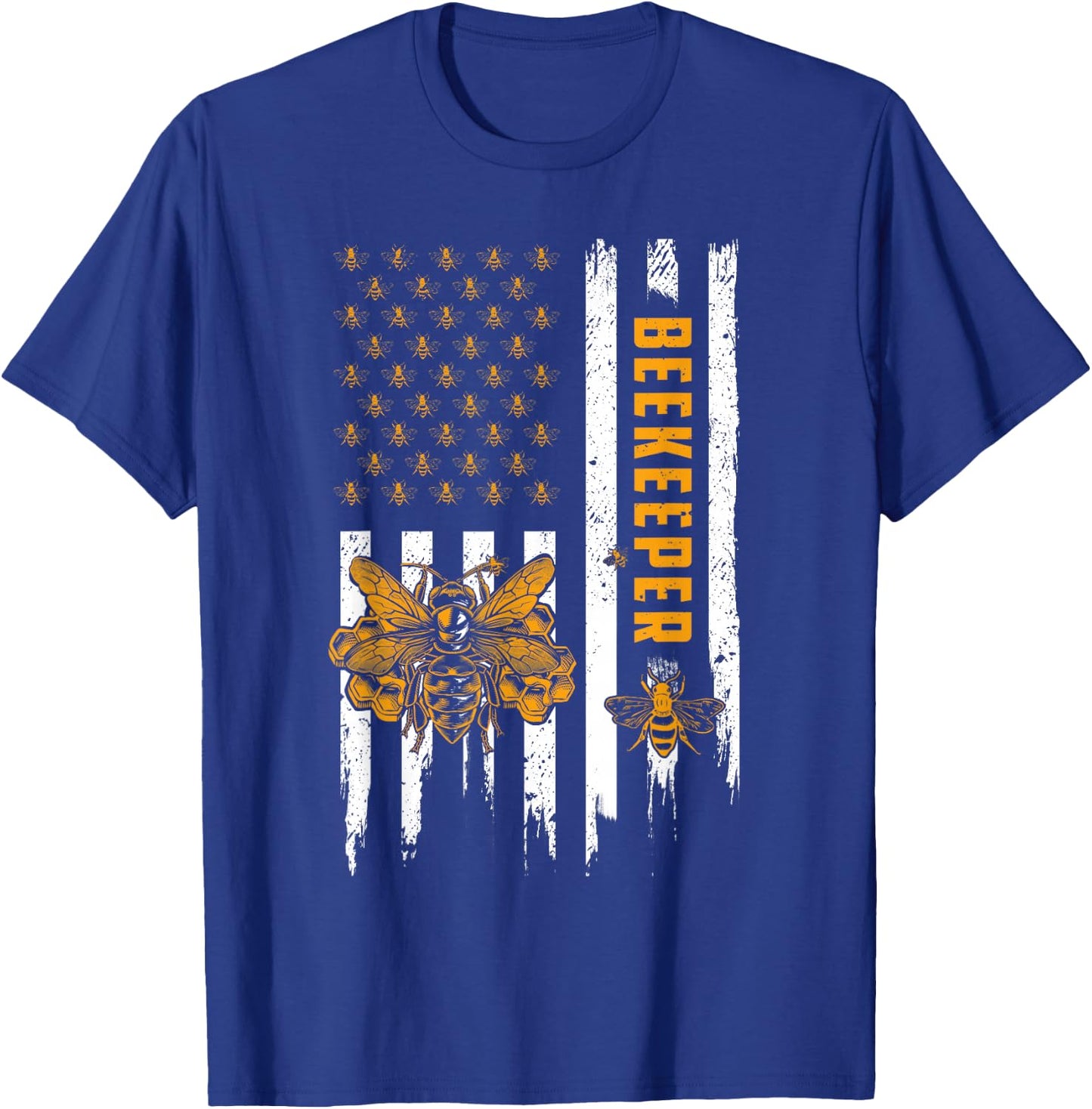 Beekeeping American Flag Honeycomb Honey Bees Beekeeper T-Shirt - T-Shirt | Royal