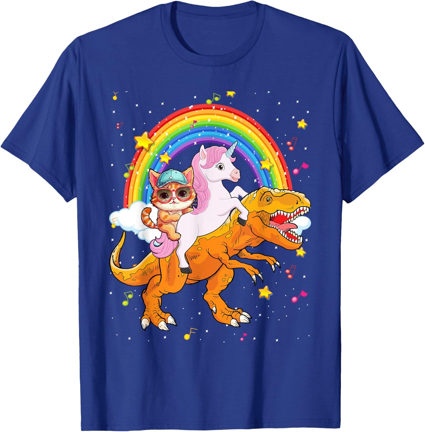 Cat Unicorn Riding Dinosaur T rex Kitten Lover Space Galaxy T-Shirt - T-Shirt | Royal