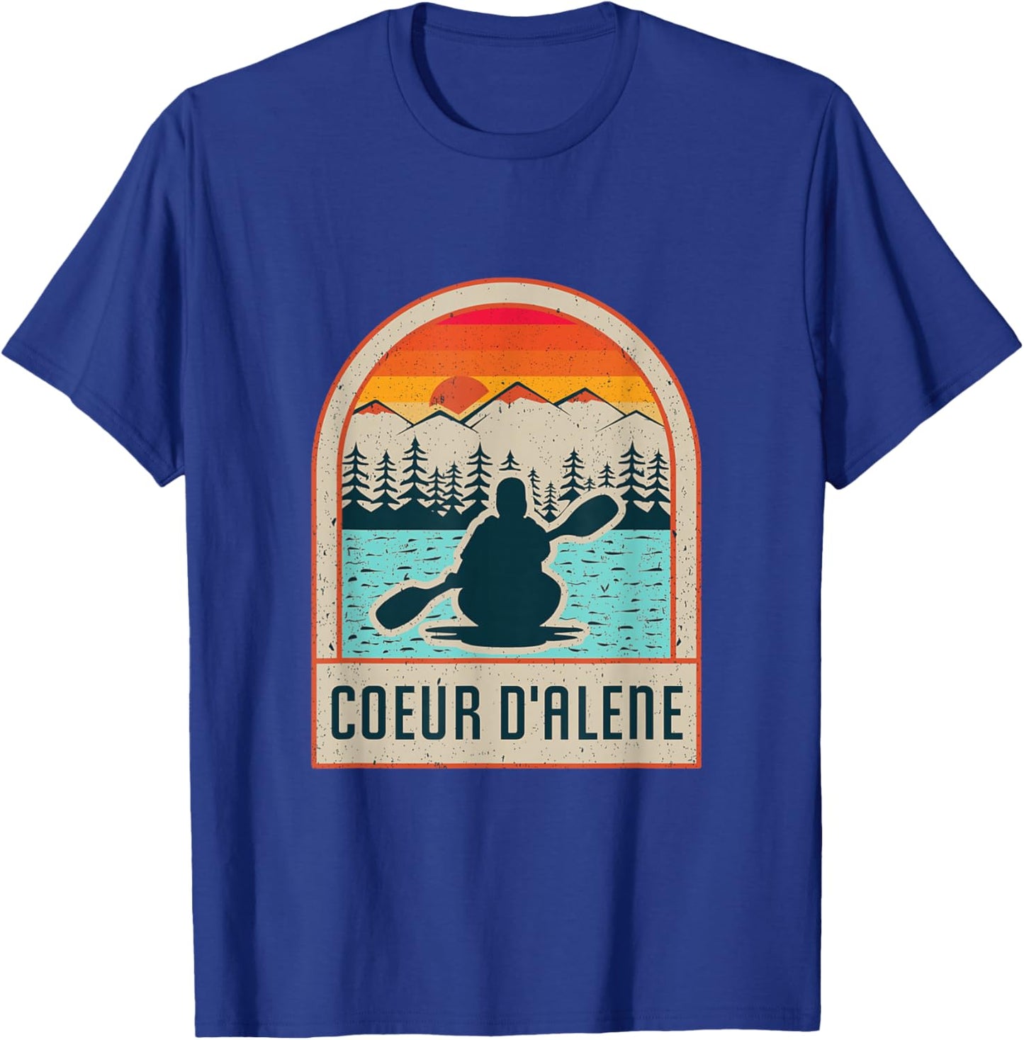 Vintage Sunset Lake Coeur d'Alene Idaho Kayaking Paddle T-Shirt - T-Shirt | Royal