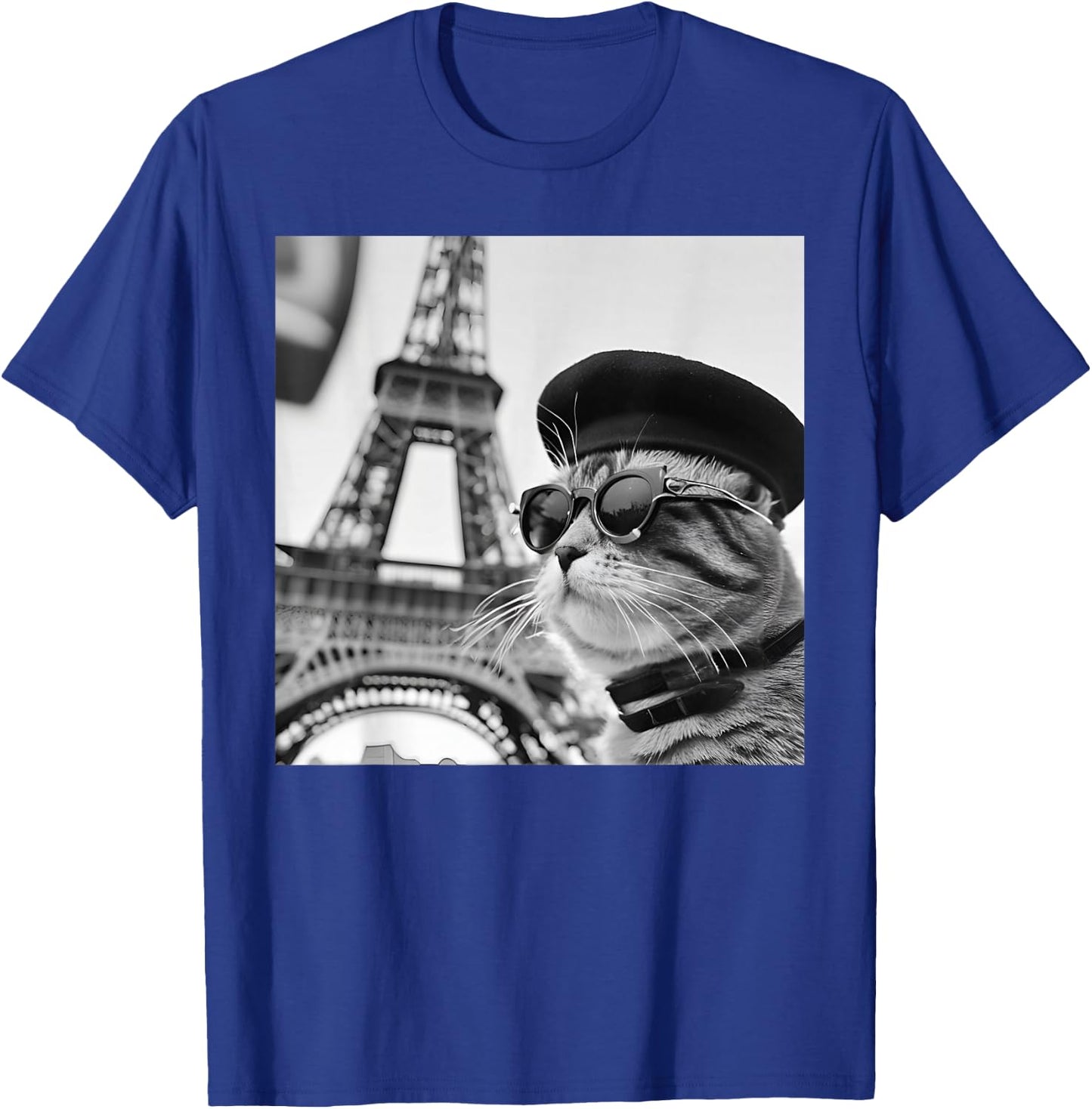 Funny Cat Wearing Sunglasses and A Beret At The Eiffel Tower T-Shirt - T-Shirt | Royal