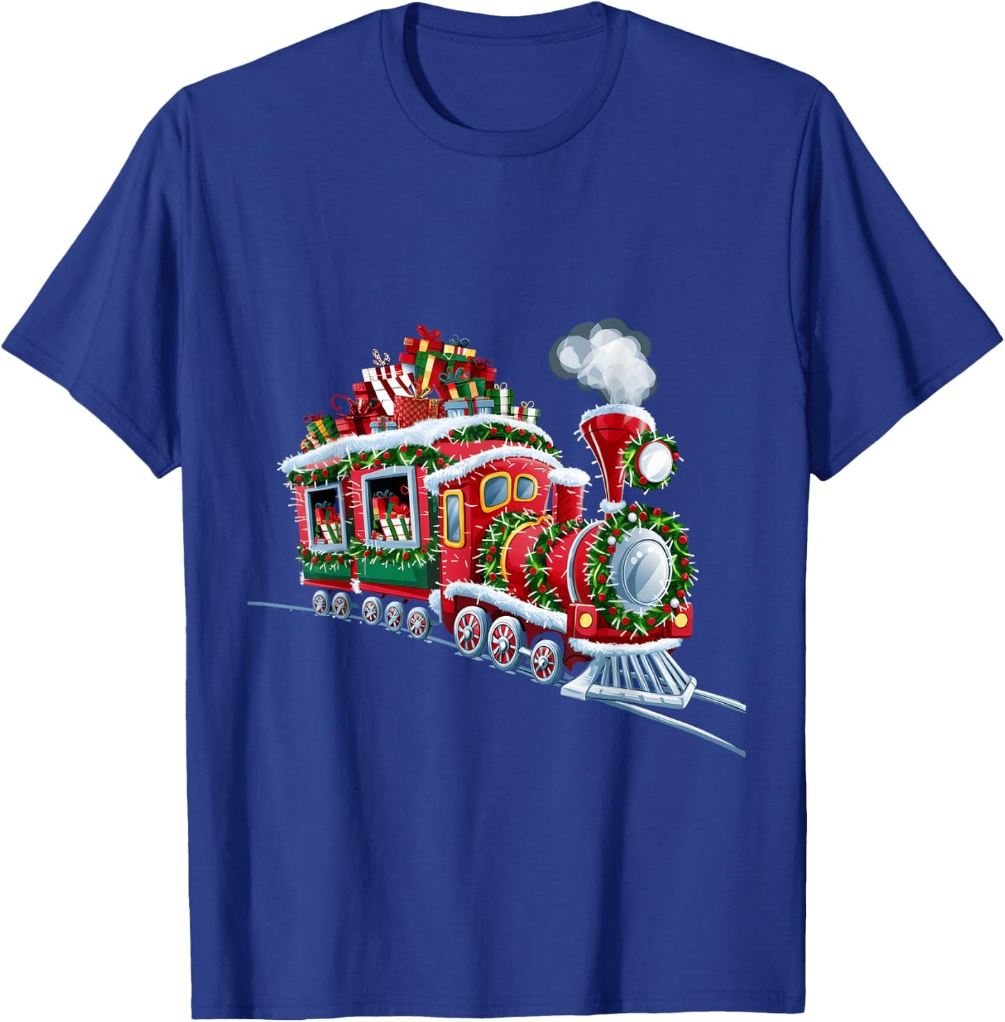 Christmas Train with Presents and Festive Decorations T-Shirt - T-Shirt | Royal