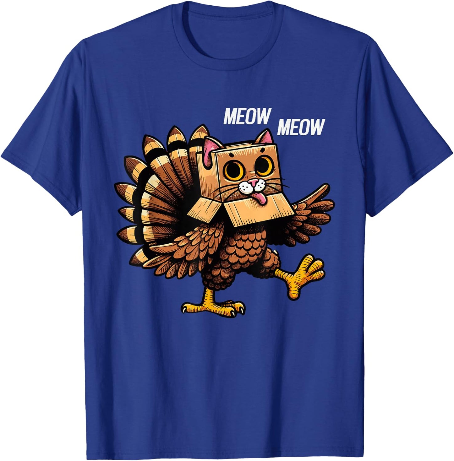 Thanksgiving Cat Meow Funny Men Women Thanksgiving T-Shirt - T-Shirt | Royal