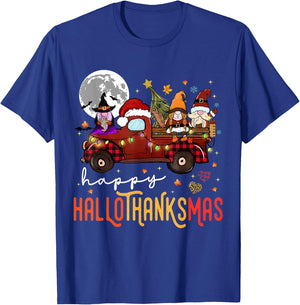 Funny Hallowthanksmas Gnome Christmas T-Shirt - T-Shirt | Royal