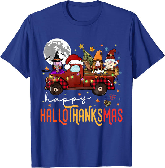 Funny Hallowthanksmas Gnome Christmas T-Shirt - T-Shirt | Royal