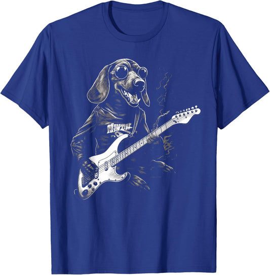 Dachshund Playing Guitar Funny Music Lover Dog Design T-Shirt - T-Shirt | Royal