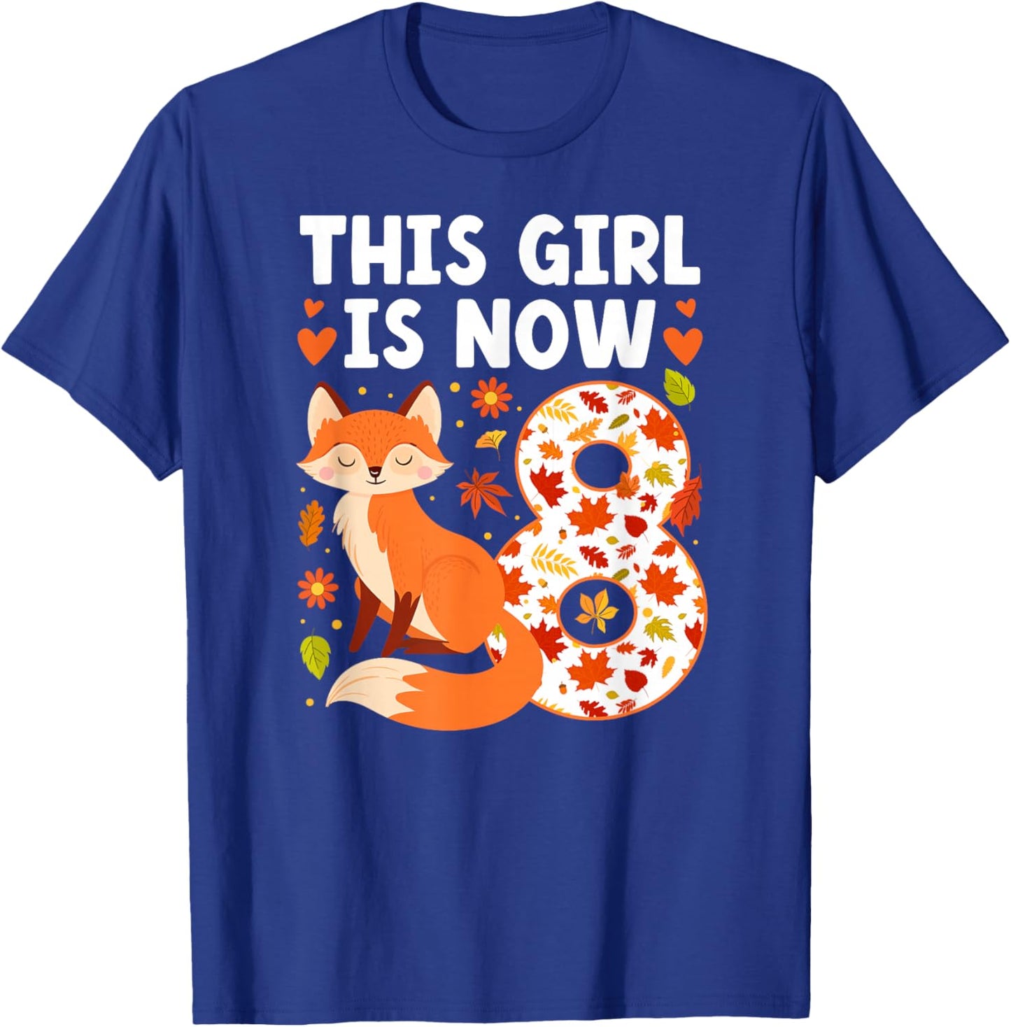 8th Fox Birthday Party 8 Year Old Girl Foxes Birthday Fox T-Shirt - T-Shirt | Royal