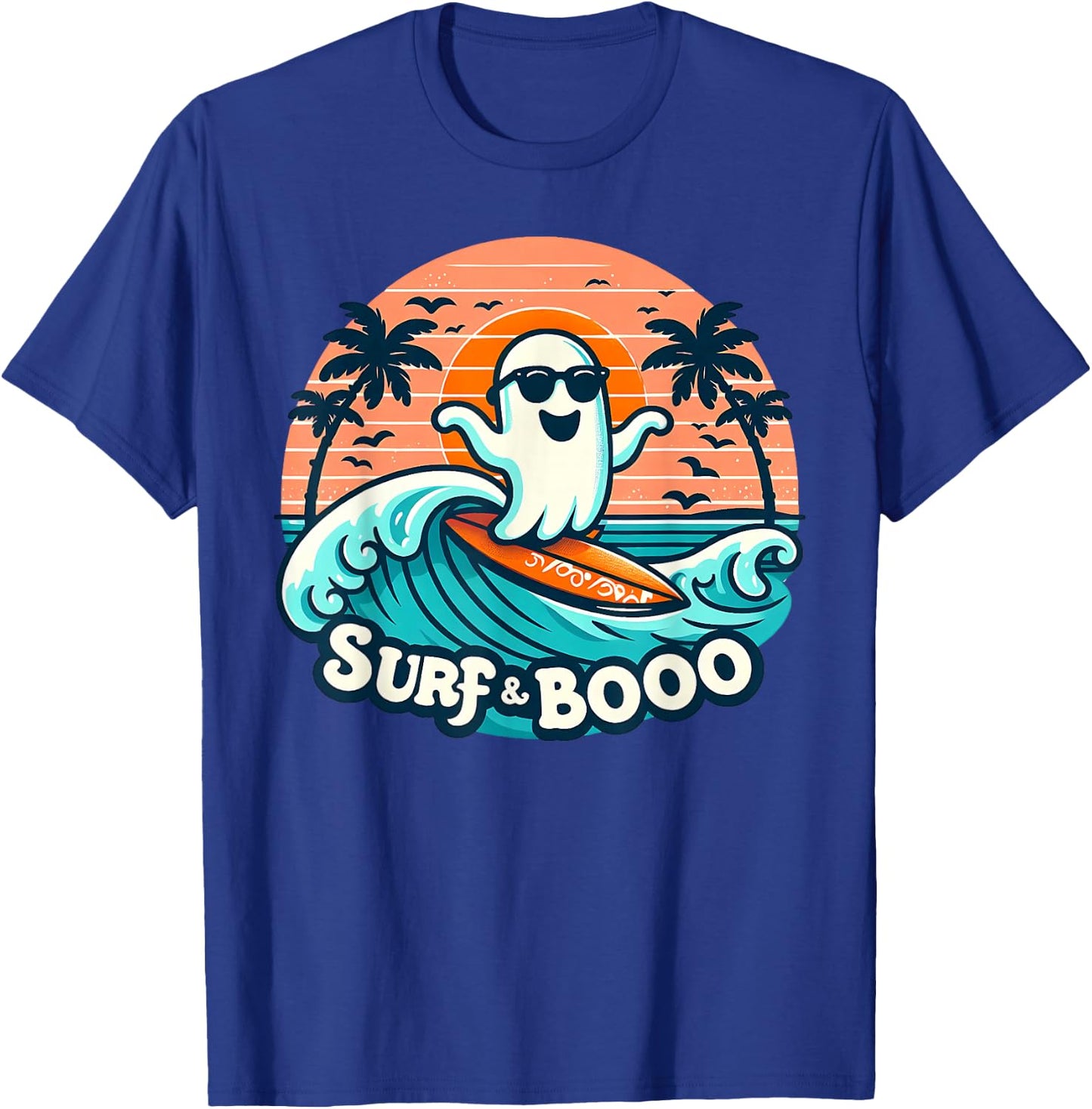 Cool Ghost Costume Surf and Boo Surfing Surfboard Halloween T-Shirt - T-Shirt | Royal