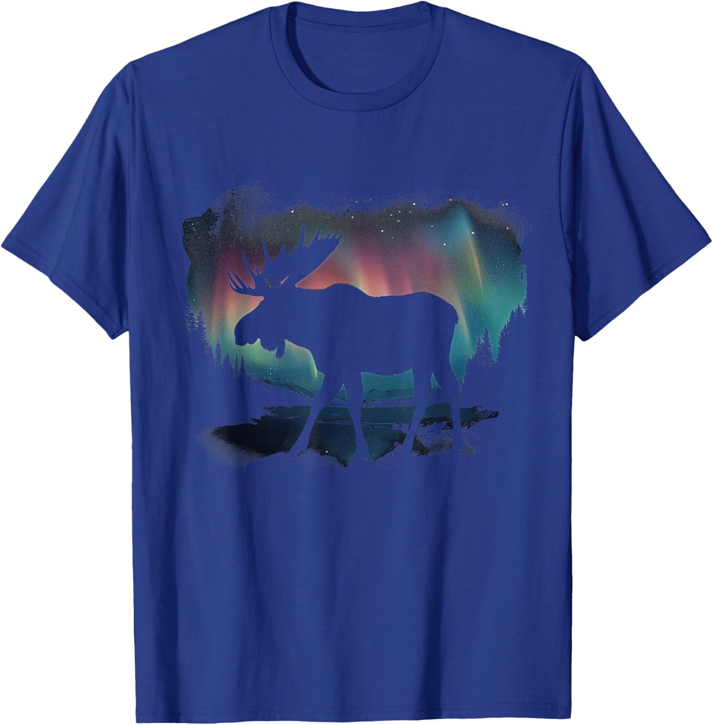 Moose Northern Light Winter Hiking Alaska Nature Lover T-Shirt - T-Shirt | Royal