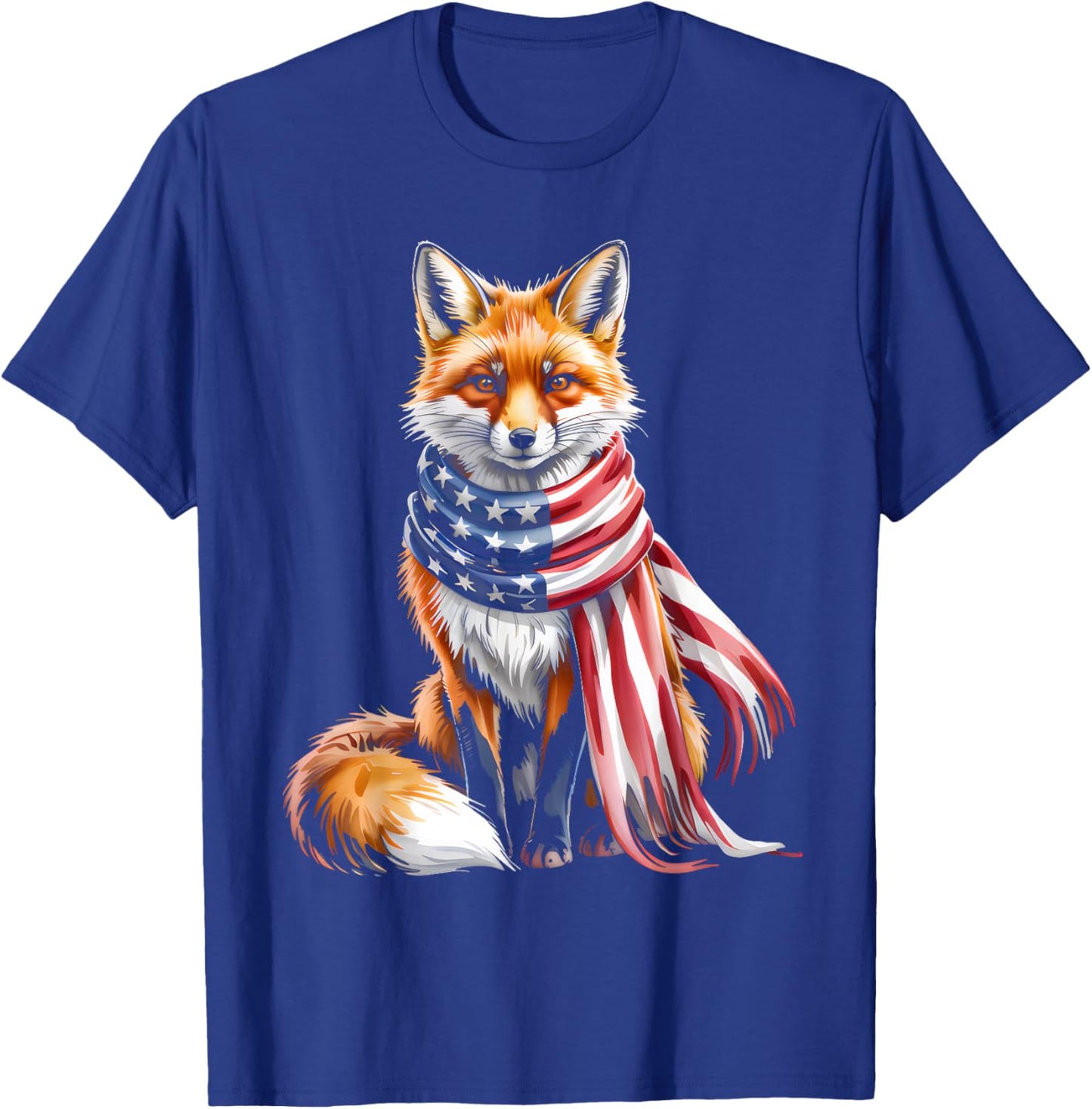 Fox 4th of July American Flag Fox Animal Patriotic Men Women T-Shirt - T-Shirt | Royal