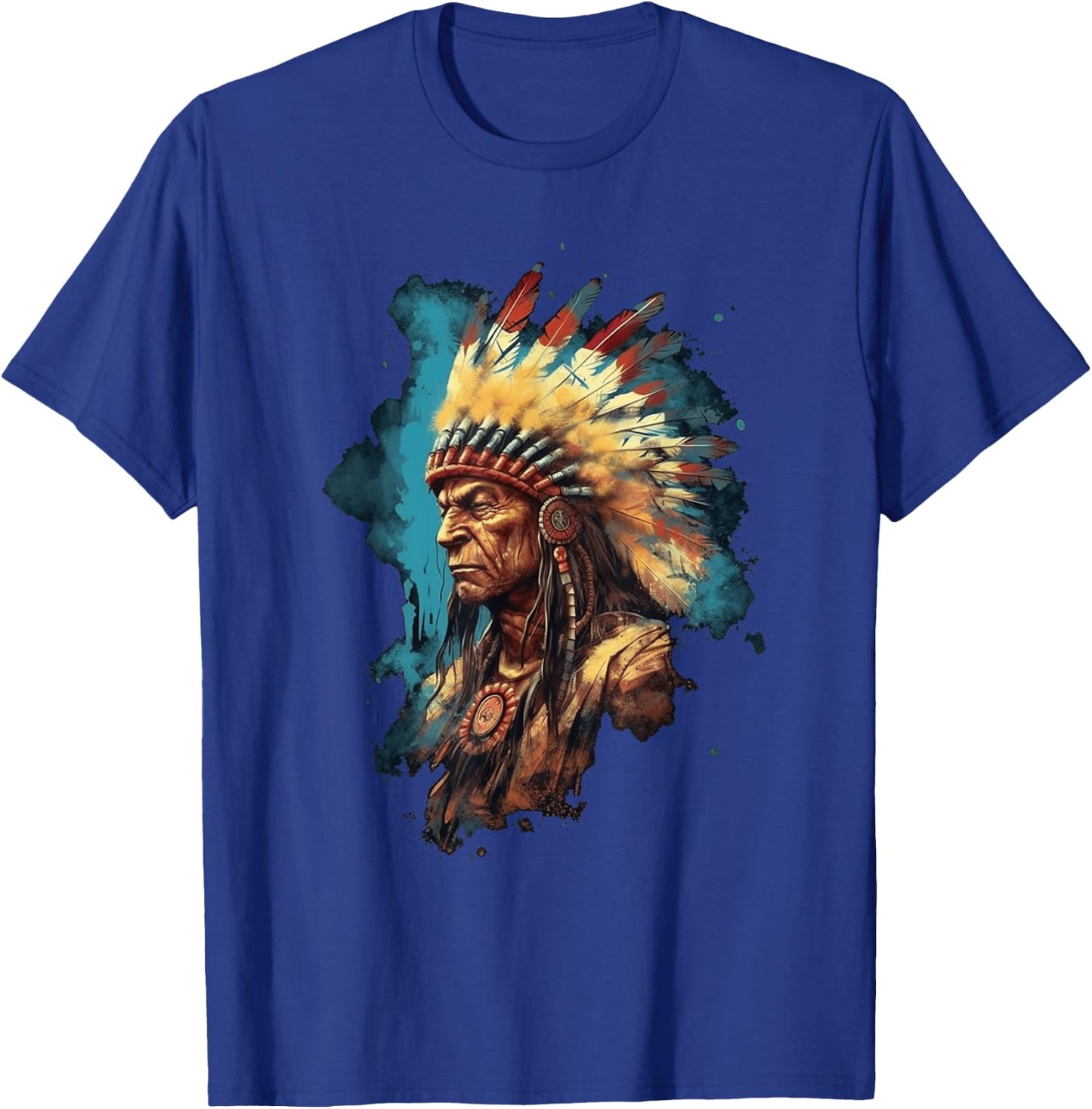 Native American Indian Headdress Traditional Art Men Women T-Shirt - T-Shirt | Royal