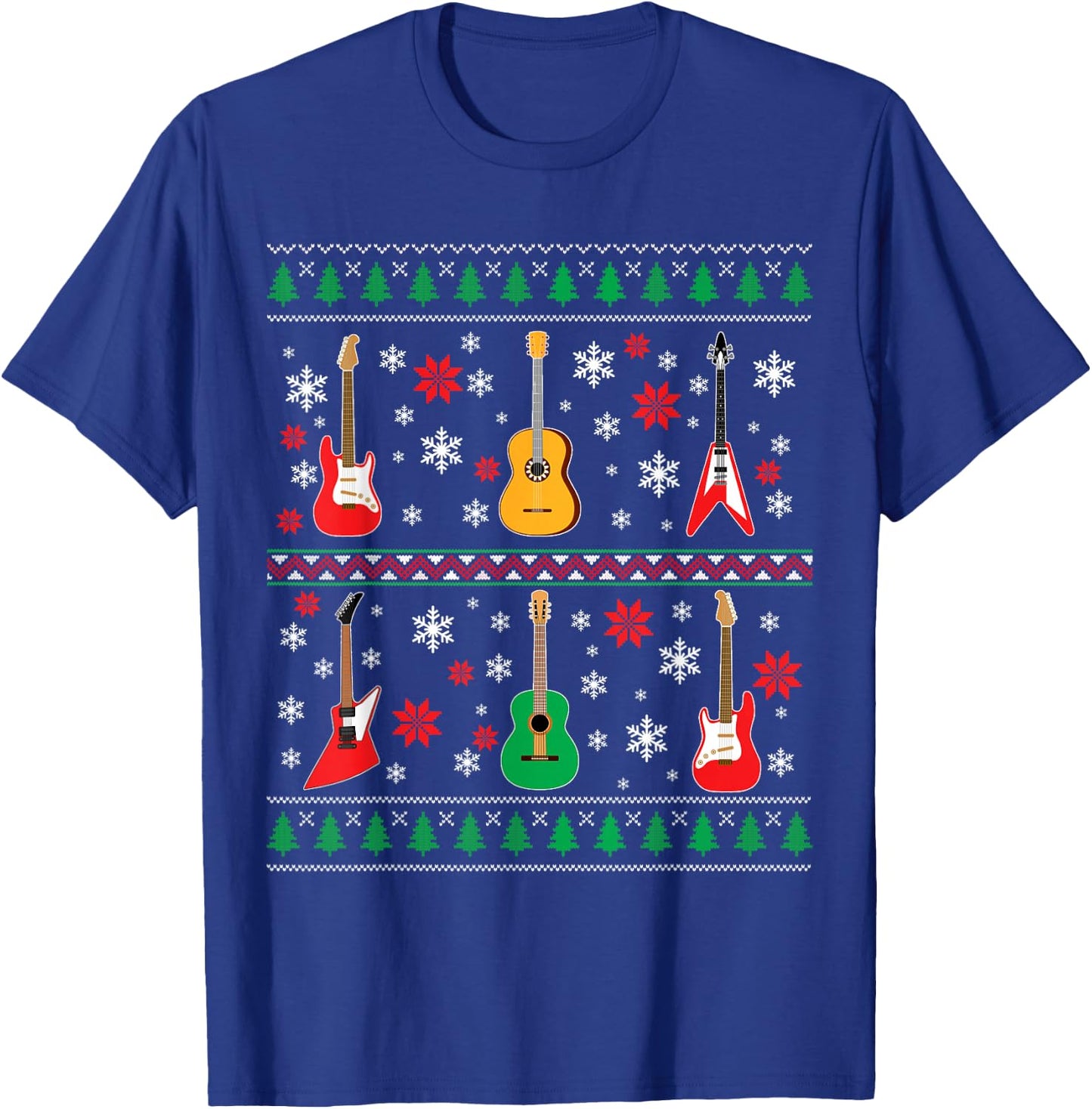 Guitar Ugly Christmas Sweater Guitar Lovers Guitarists Gifts T-Shirt - T-Shirt | Royal