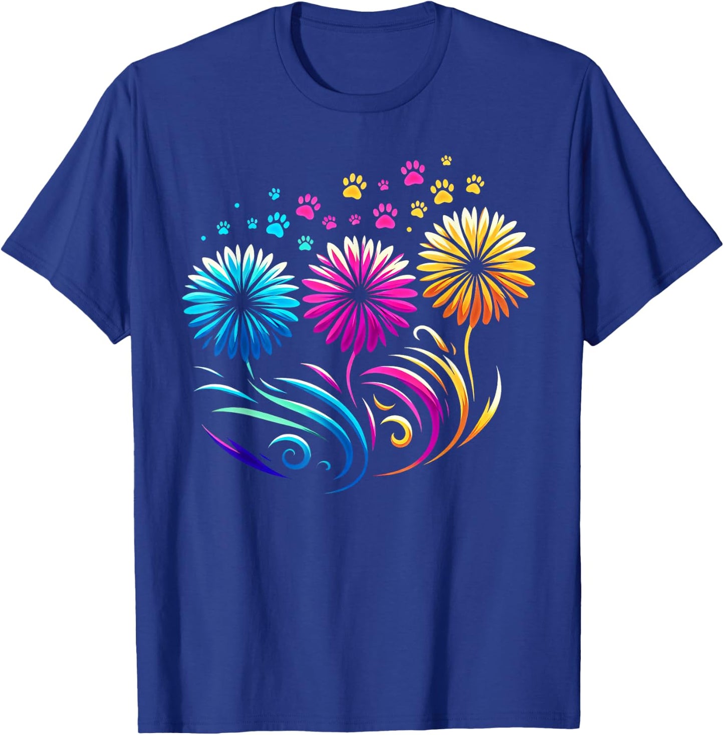 Dandelion Flowers Cute Dog Paw Funny Cat Paw Men Women Kids T-Shirt - T-Shirt | Royal