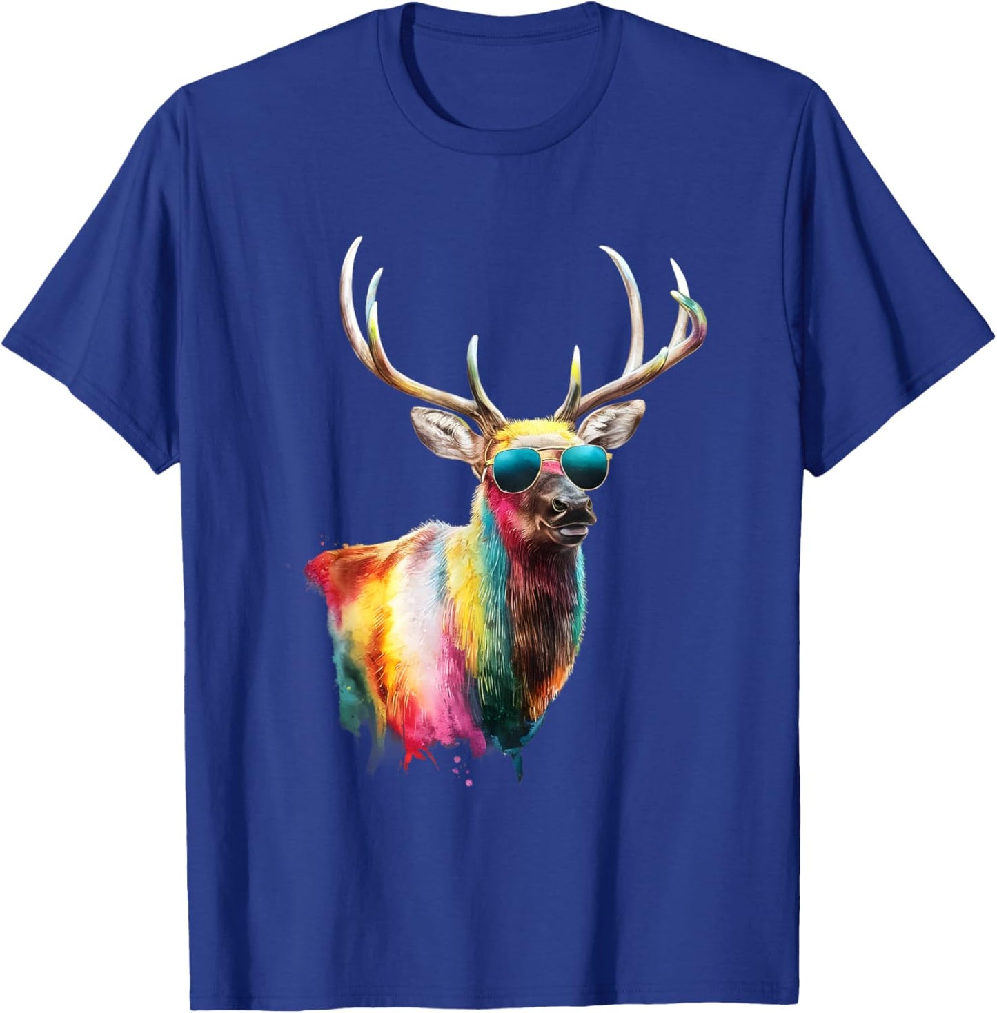 Elk Men Woman Colorful Watercolor Elk T-Shirt - T-Shirt | Royal
