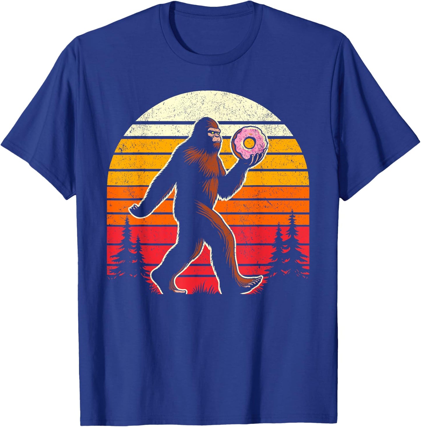 Donut bigfoot funny sasquatch holding donuts retro vintage T-Shirt - T-Shirt | Royal