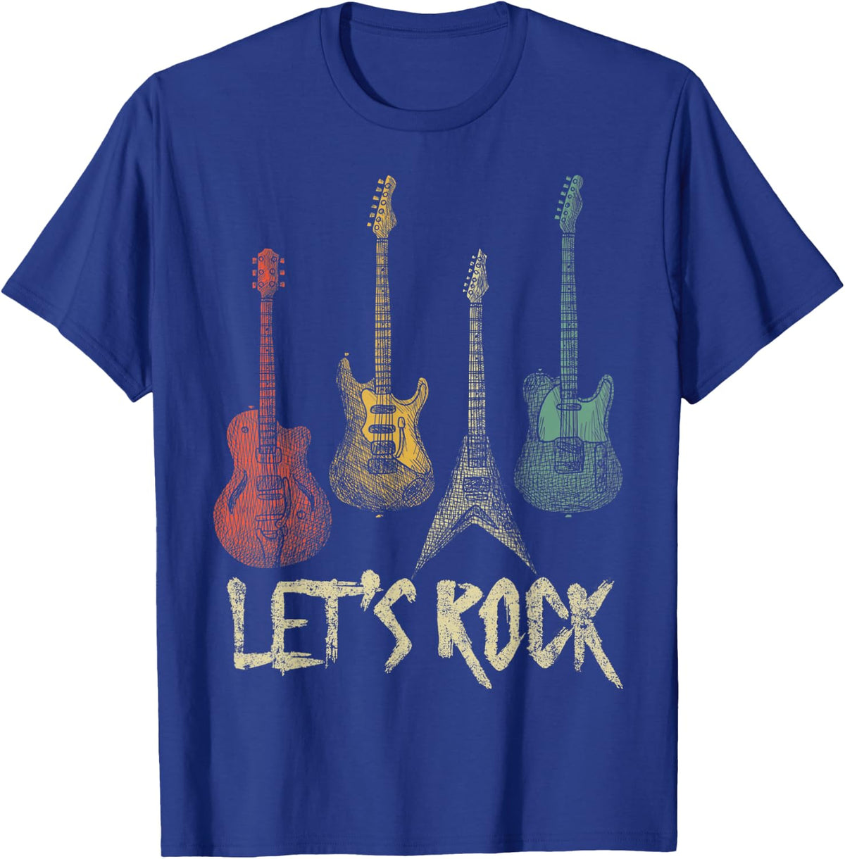 Lets Rock Rock n Roll Guitar Retro Gift Men Women Shirt T-Shirt - T-Shirt | Royal