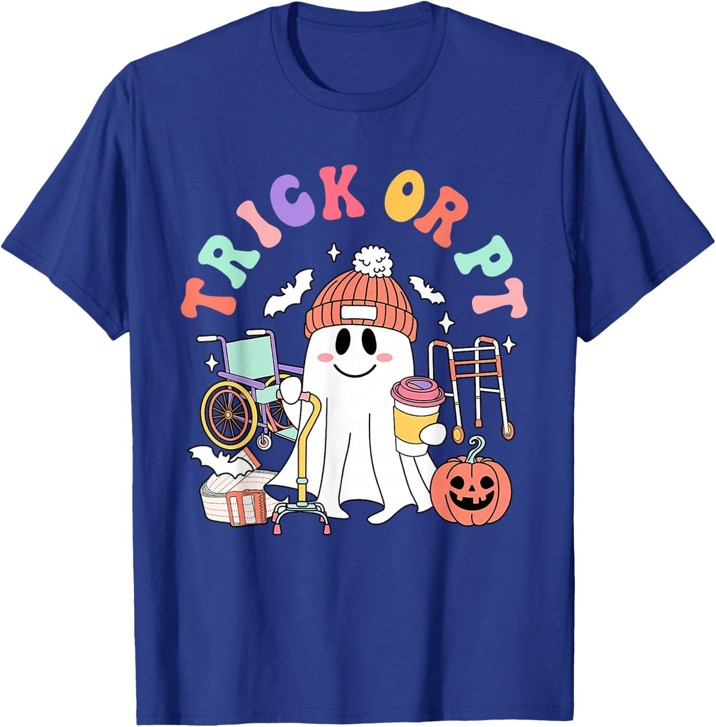 Retro Trick Or PT Physical Therapy Boo Ghost PT Halloween T-Shirt - T-Shirt | Royal