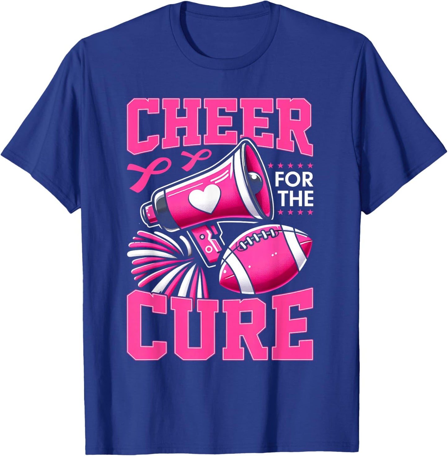 Cheer For The Cure Breast Cancer Awareness Cheerleader Funny T-Shirt - T-Shirt | Royal