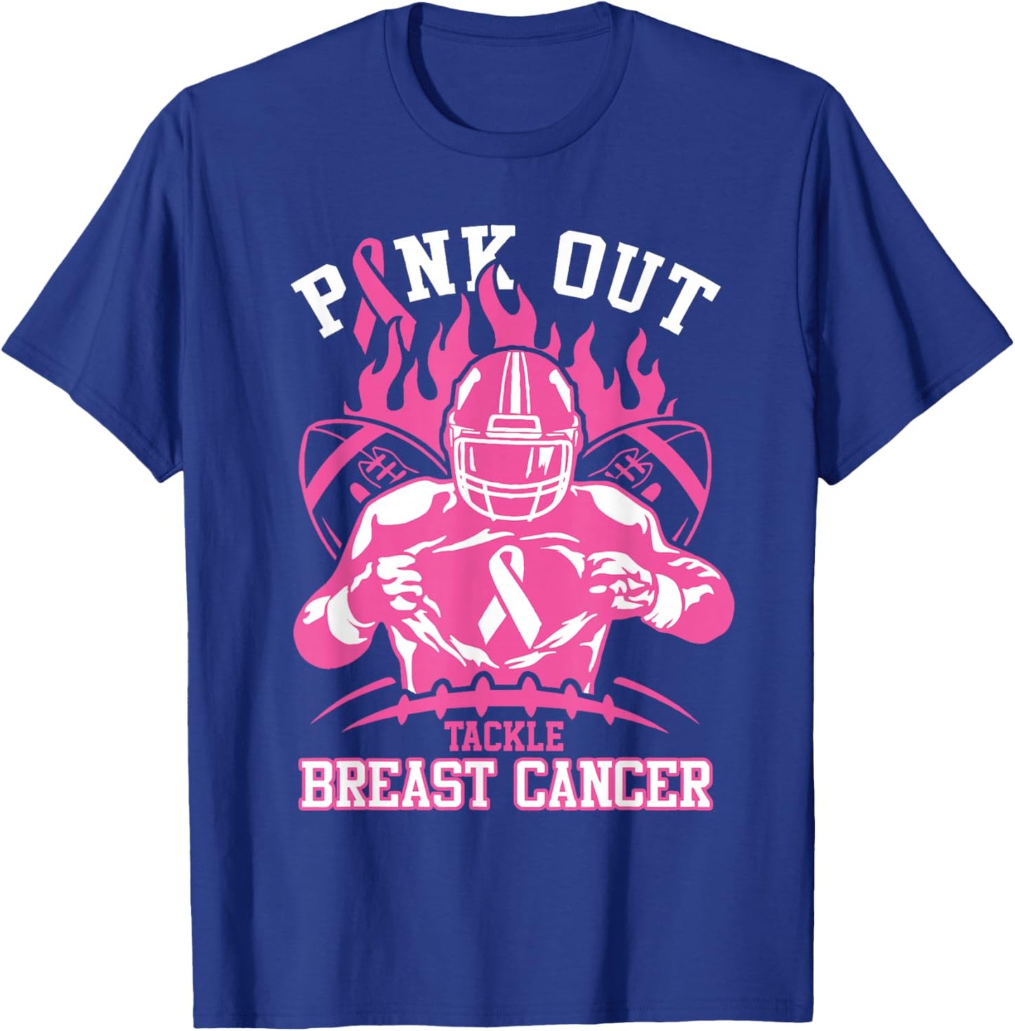 Pink Out Tackle Breast Cancer Awareness American Football T-Shirt - T-Shirt | Royal