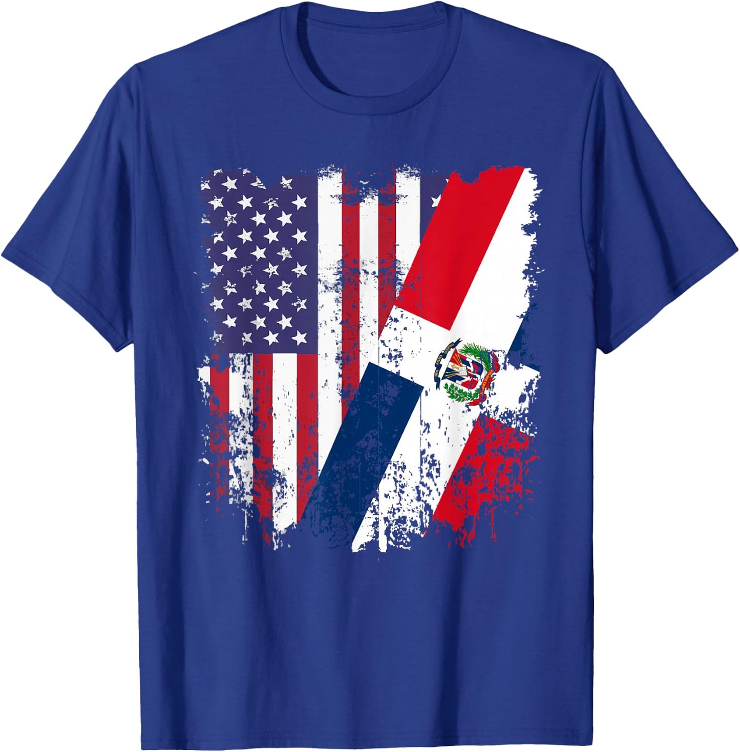 Dominican Republic Roots Half American Flag Dominican T-Shirt - T-Shirt | Royal