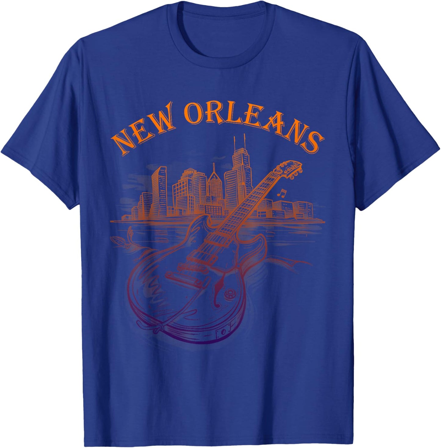 New Orleans Louisiana LA | Skyline | Guitar Musician T-Shirt - T-Shirt | Royal