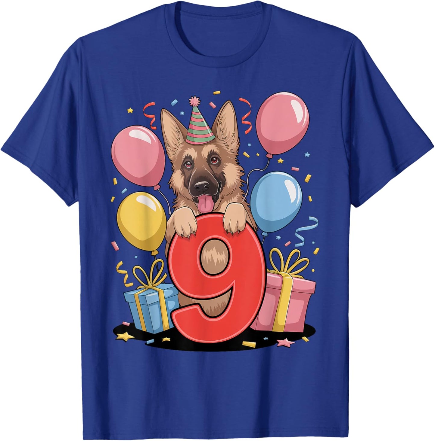 GSD dog 9th birthday boy girl 9 years nine German Shepherd T-Shirt - T-Shirt | Royal