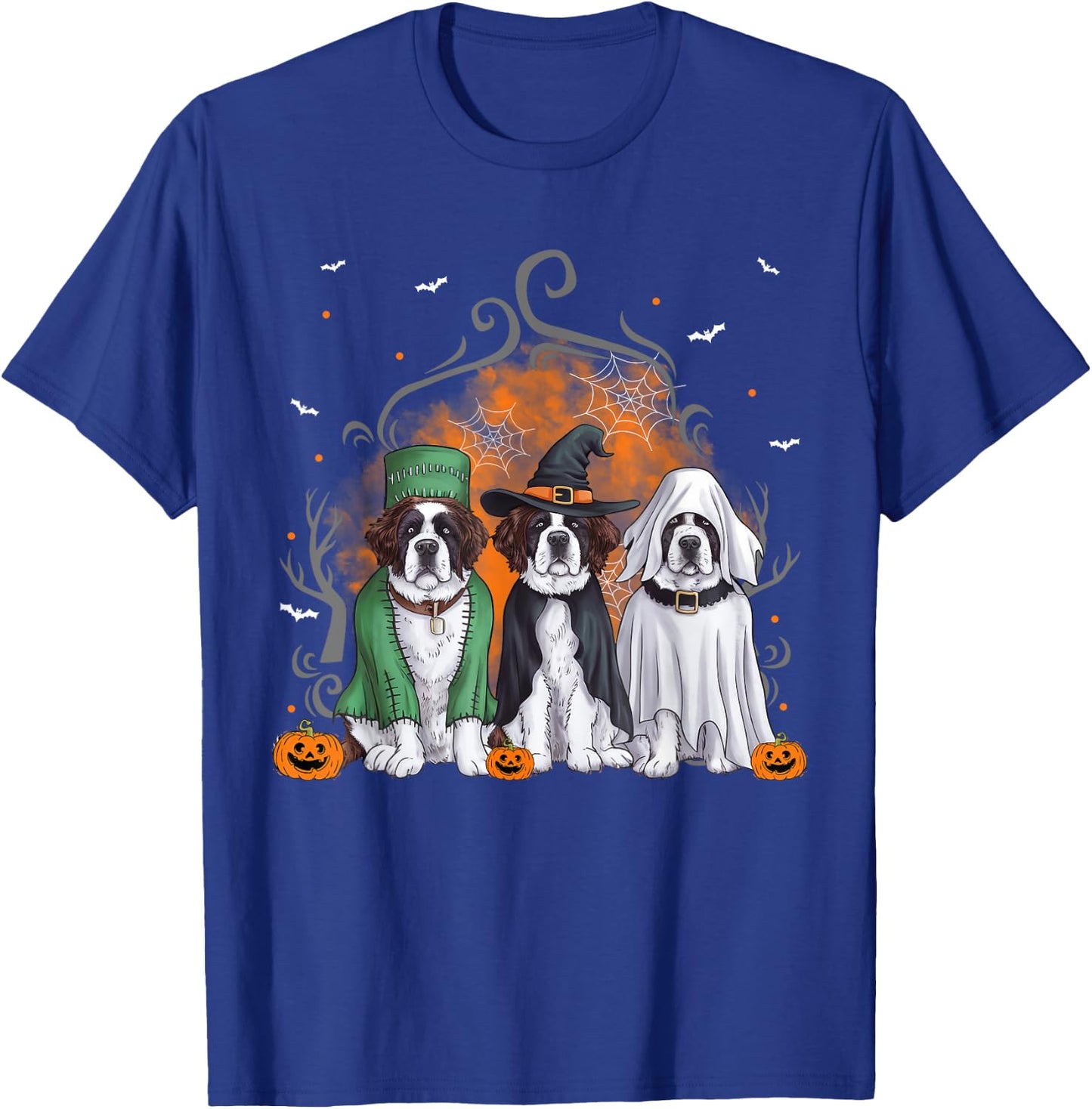 Three Saint Bernard St. Bernard Dog Halloween Ghost Costume Women Kids T-Shirt - T-Shirt | Royal