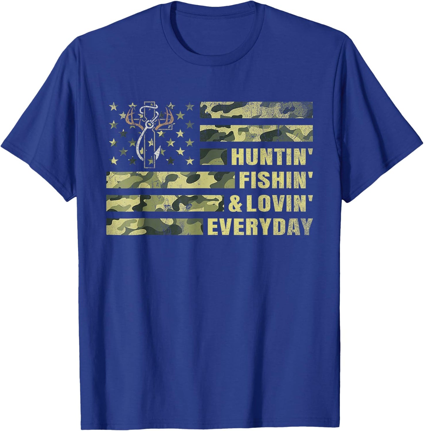 Hunting Fishing Loving Every Day Camo American Flag Patriot T-Shirt - T-Shirt | Royal
