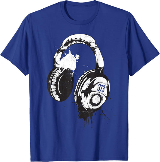 Detroit Techno Shirt 313 DJ Headphones Festival Club T-Shirt - T-Shirt | Royal