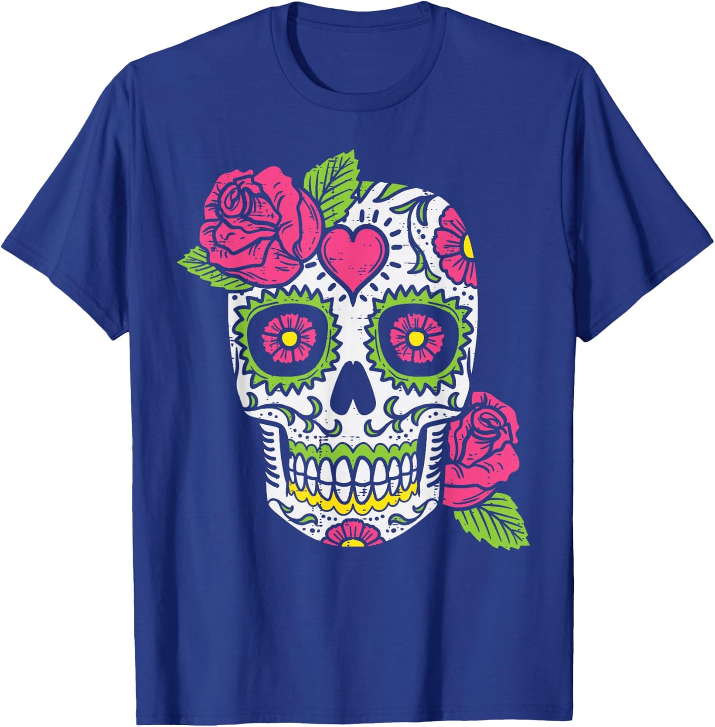 Pink Rose Sugar Skull Dia De Los Muertos Mexican Halloween T-Shirt - T-Shirt | Royal