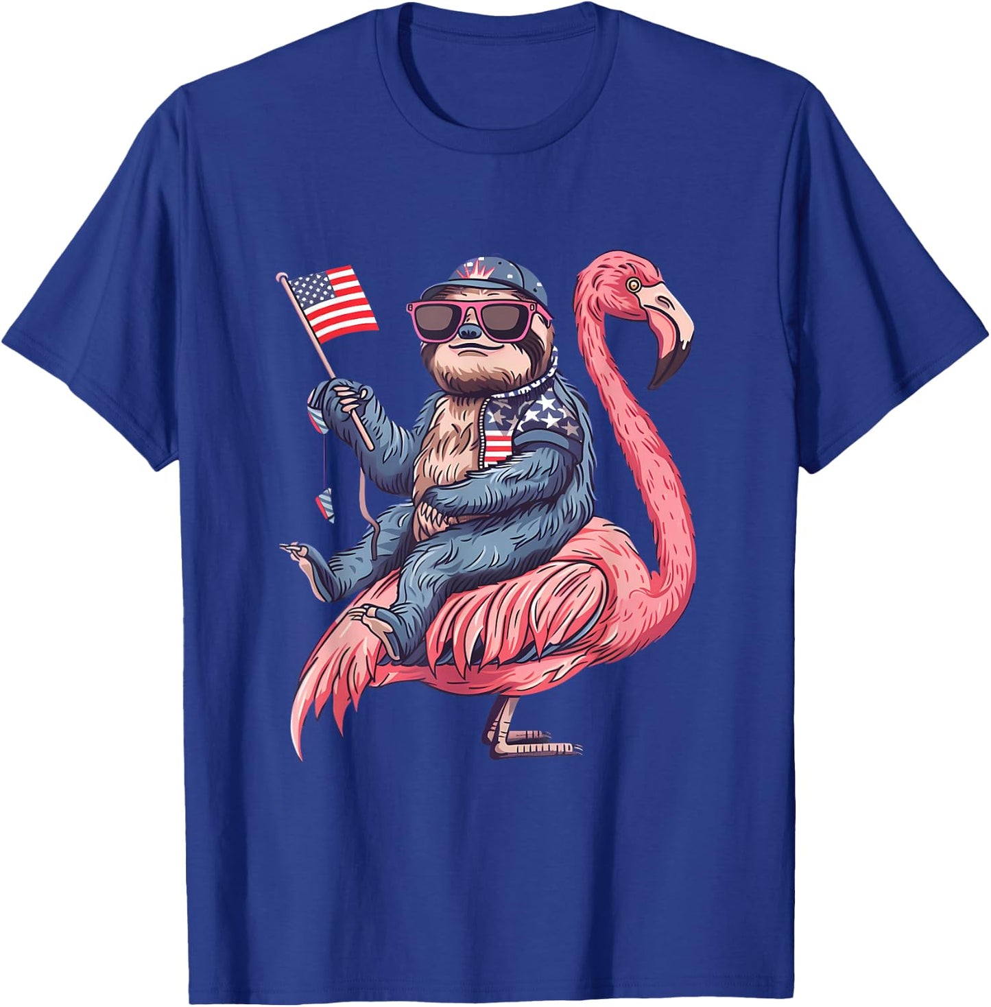 4th Of July Sloth Flamingo American Flag USA Fourth Of July T-Shirt - T-Shirt | Royal