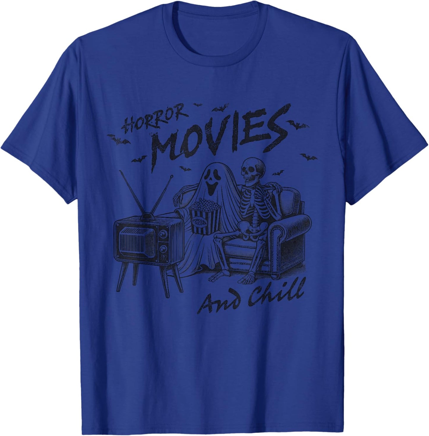 Horror Movies And Chill Halloween Themed Graphic For Couple T-Shirt - T-Shirt | Royal