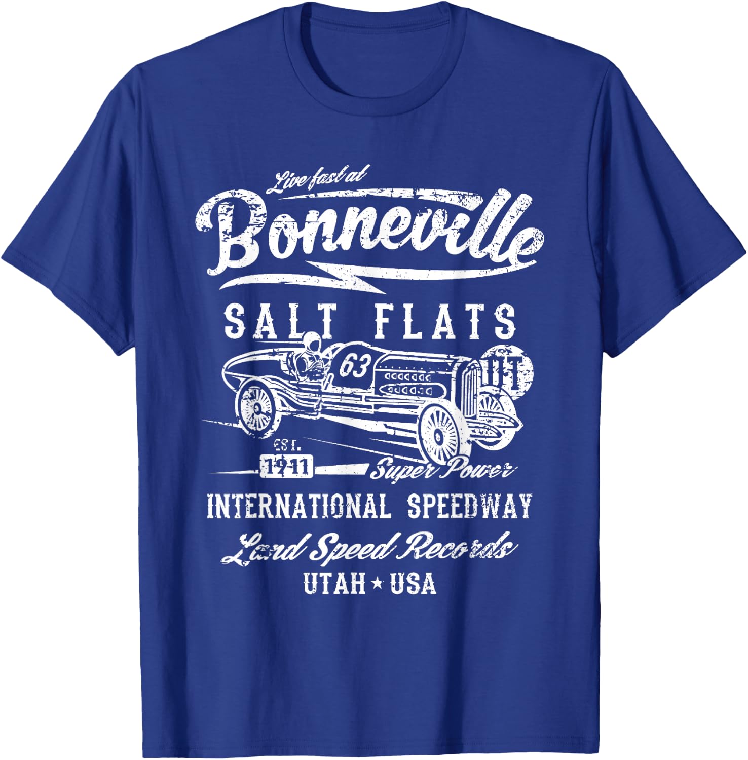 Bonneville Salt Flats Utah Speedway Distressed Design T-Shirt - T-Shirt | Royal