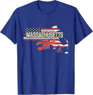 Massachusetts in United States with Map Vintage USA Souvenir T-Shirt - T-Shirt | Royal