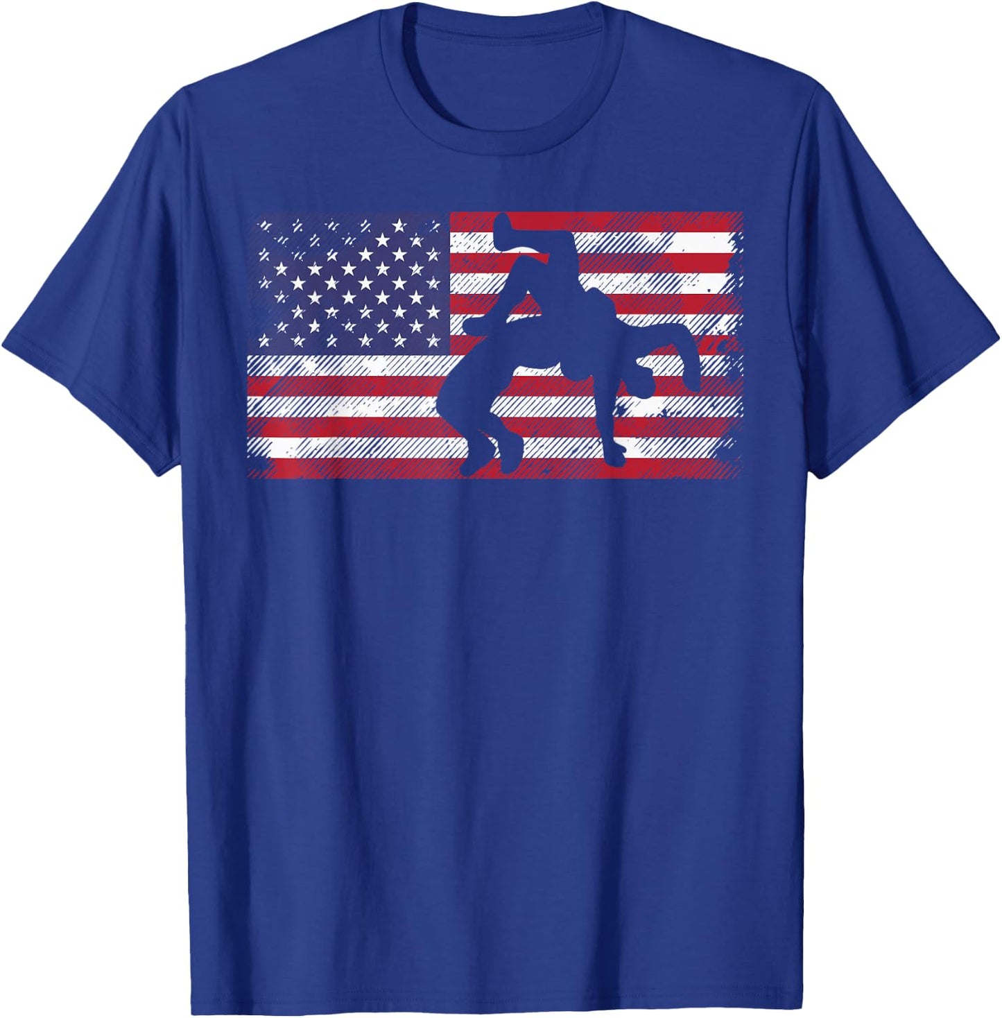 Distressed American Flag Wrestling Wrestler Women Men Kids T-Shirt - T-Shirt | Royal