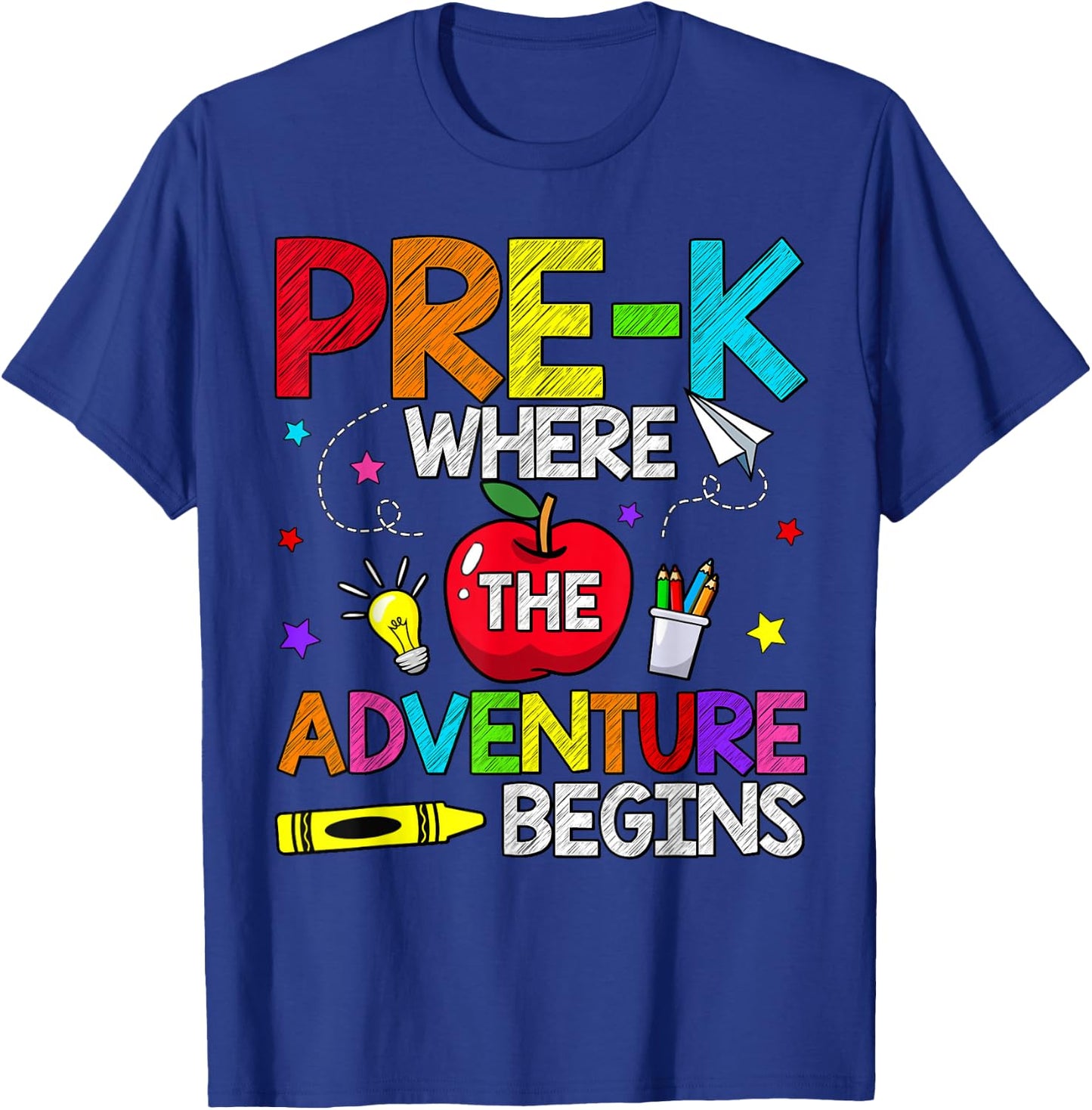 Pre-K Where The Adventure Begins Back To School Teacher Kids T-Shirt - T-Shirt | Royal