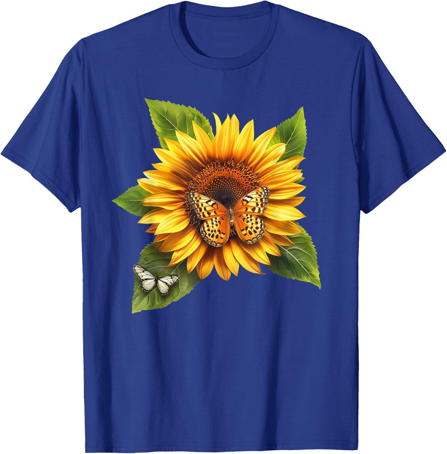 Butterfly Sunflower Floral Flower T-Shirt - T-Shirt | Royal
