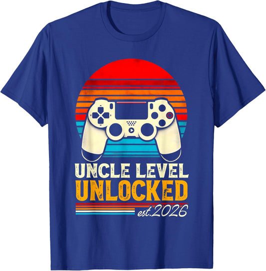 Leveled Up To Uncle 2026 Promoted To Uncle Level Unlocked T-Shirt - T-Shirt | Royal