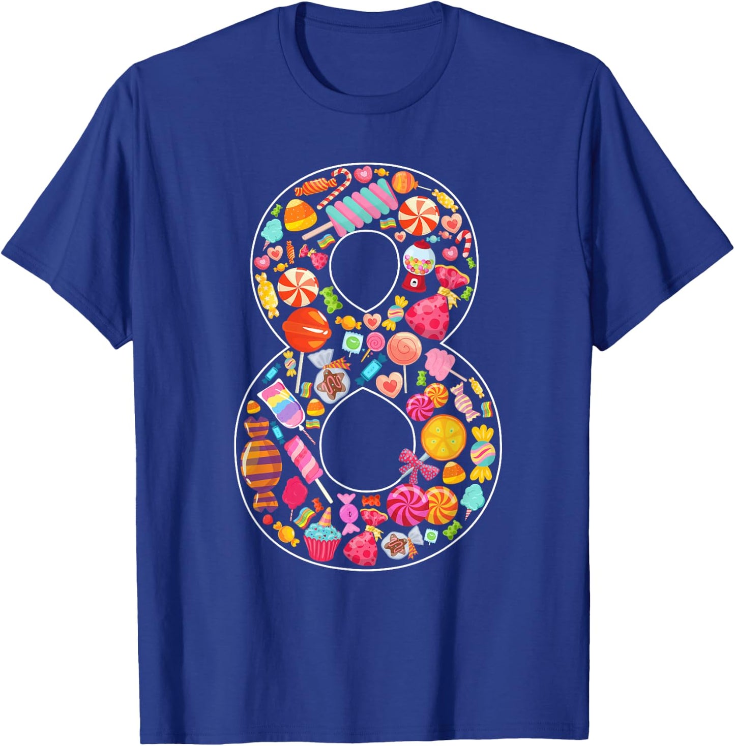8th Birthday Candy Theme 8 Year Old Party Kids T-Shirt - T-Shirt | Royal