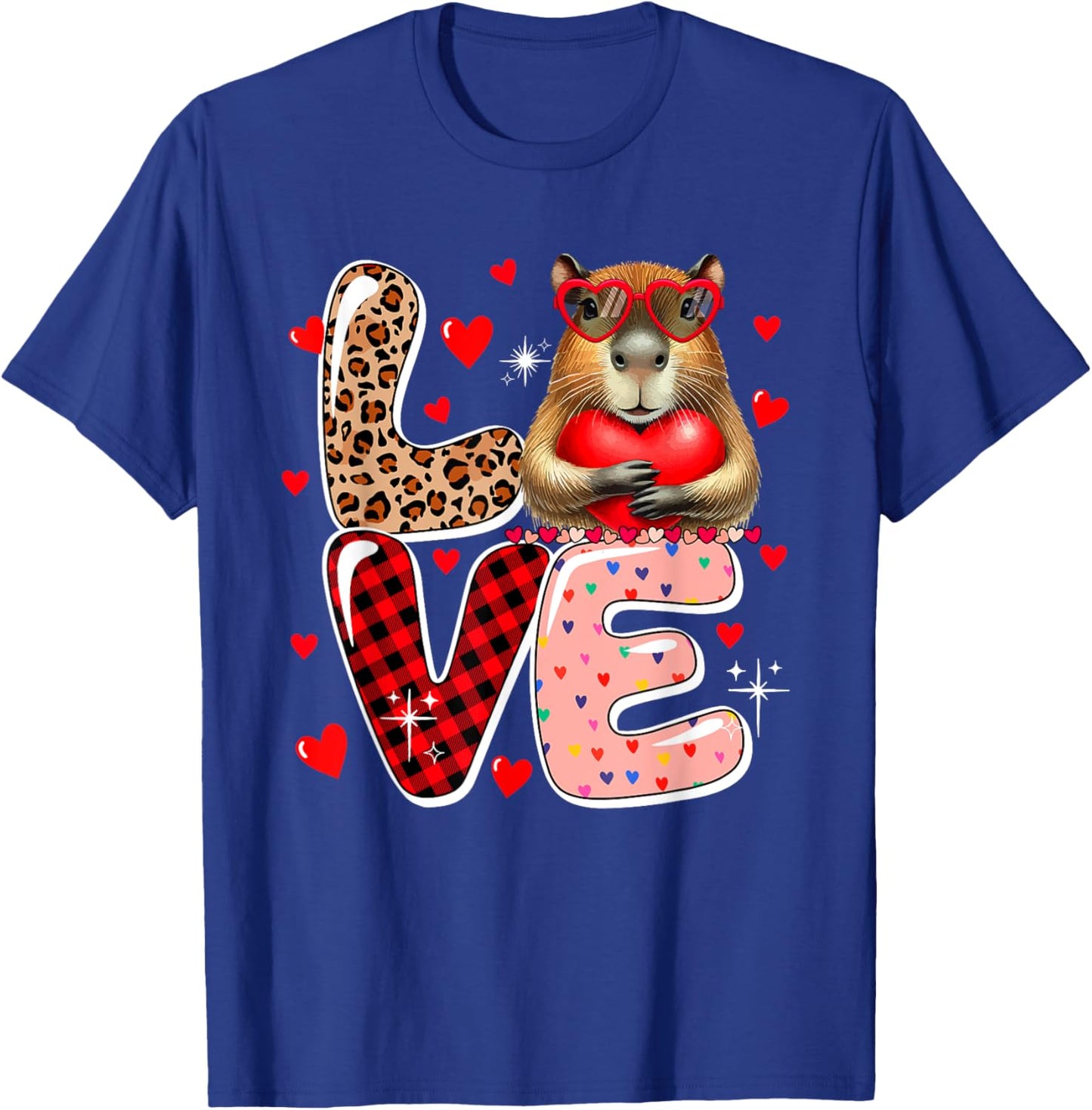 LOVE Capybara Sunglasses Hearts Valentine's Day Kids Toddler T-Shirt - T-Shirt | Royal