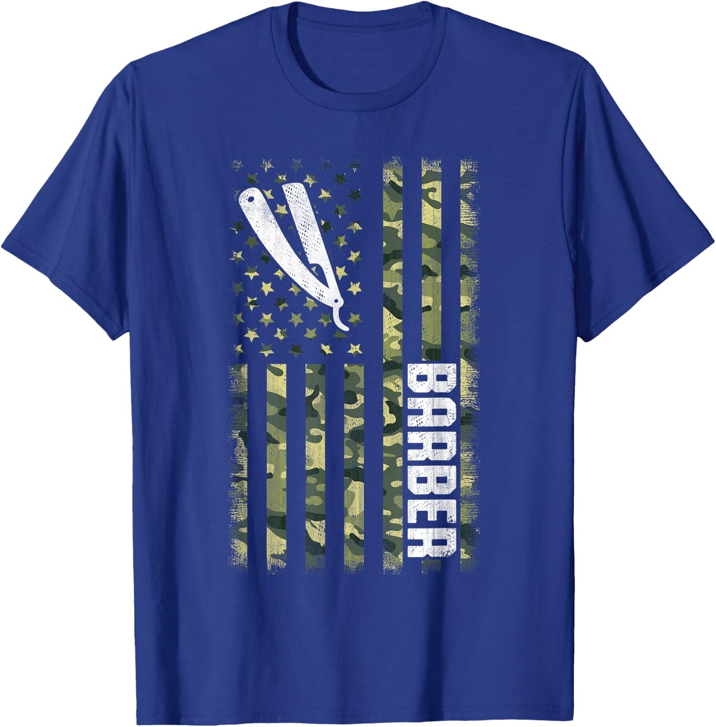 Camo American Flag USA Camouflage Patriotic Barber Women Men T-Shirt - T-Shirt | Royal
