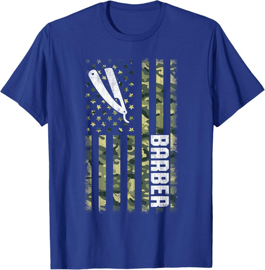 Camo American Flag USA Camouflage Patriotic Barber Women Men T-Shirt - T-Shirt | Royal