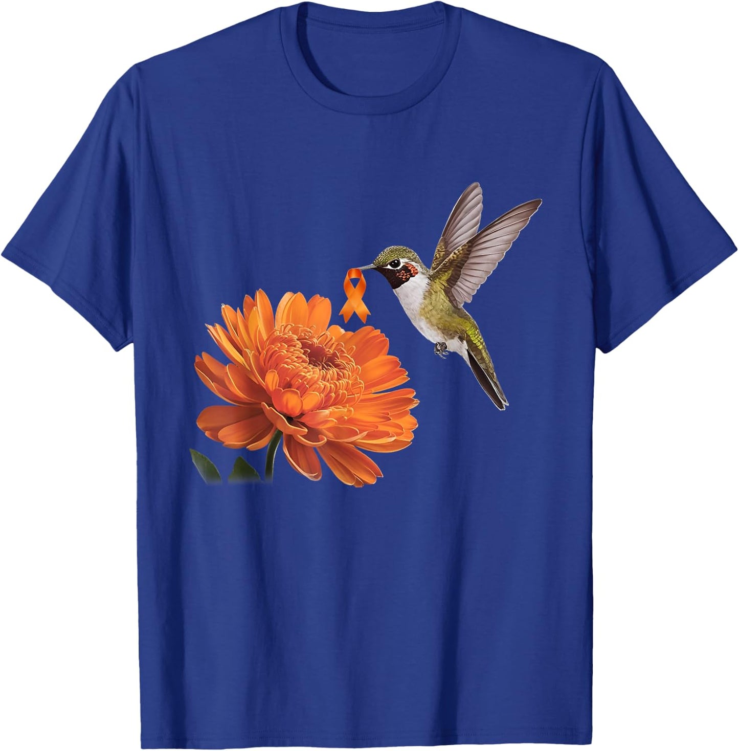 Hummingbird Sunflower Daisy Orange Ribbon Leukemia Awareness T-Shirt - T-Shirt | Royal